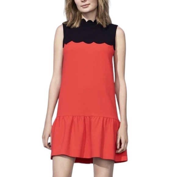 Victoria Beckham For Target Orange And Black Scalloped Sleeveless Dress - Picture 1 of 16